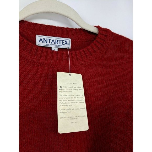 NEW VTG Antartex 100% Pure New Wool Small Sweater Red Crew Knit - Picture 7 of 8